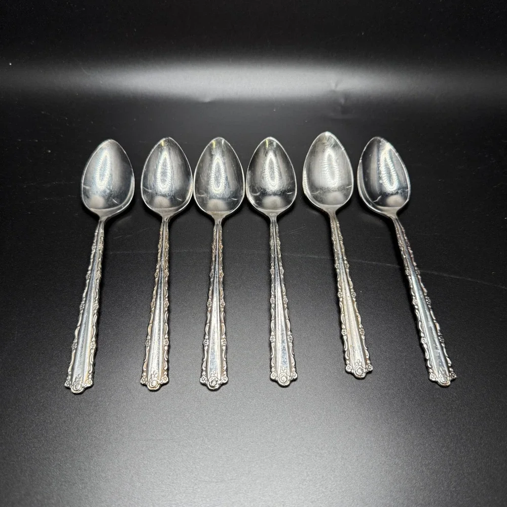 Oneida Deluxe Stainless Flatware Spoons‎ Set of 6 Elegant Floral Etching